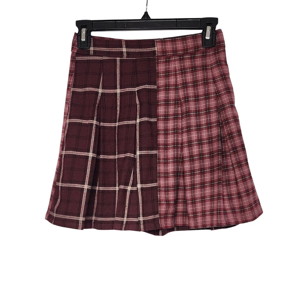 Hollister Plaid pleated mini skirt High-rise skater punk style burgundy NWT XS